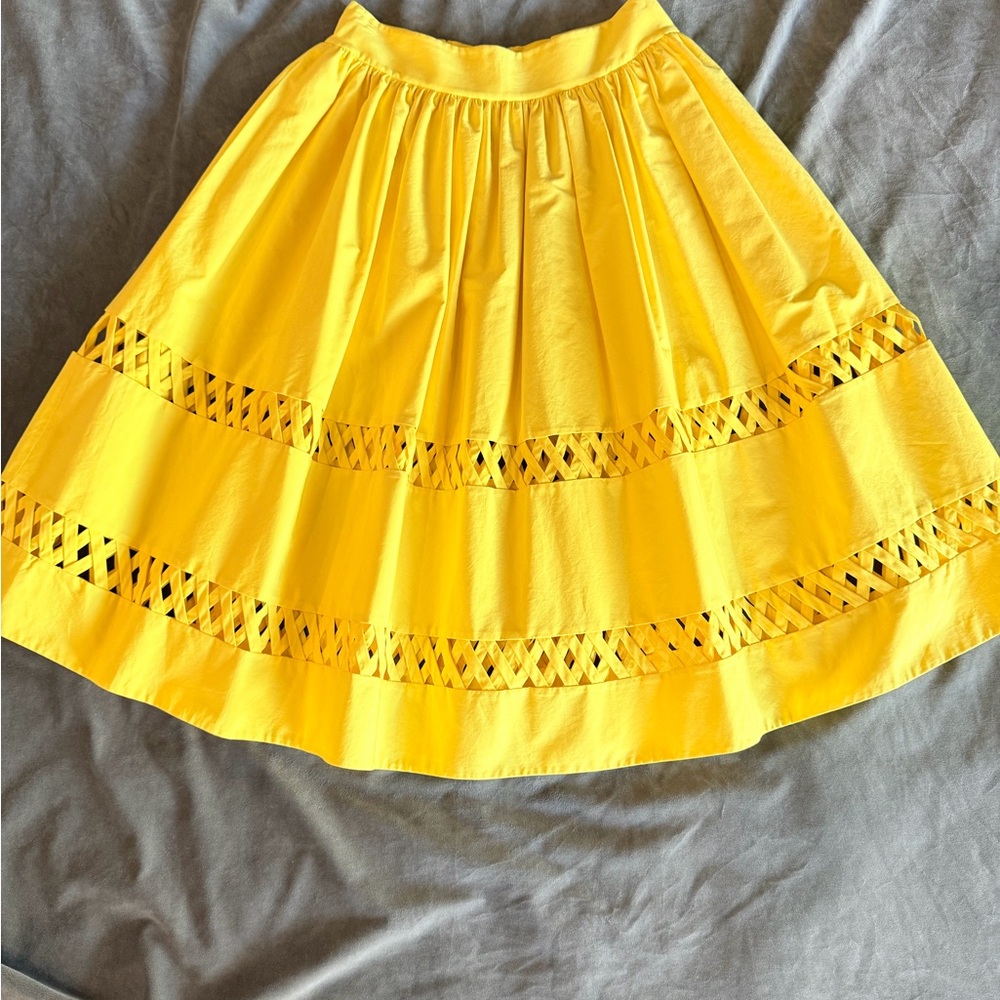 Alice + Olivia Yellow A-Line Skirt with Cutout Accents